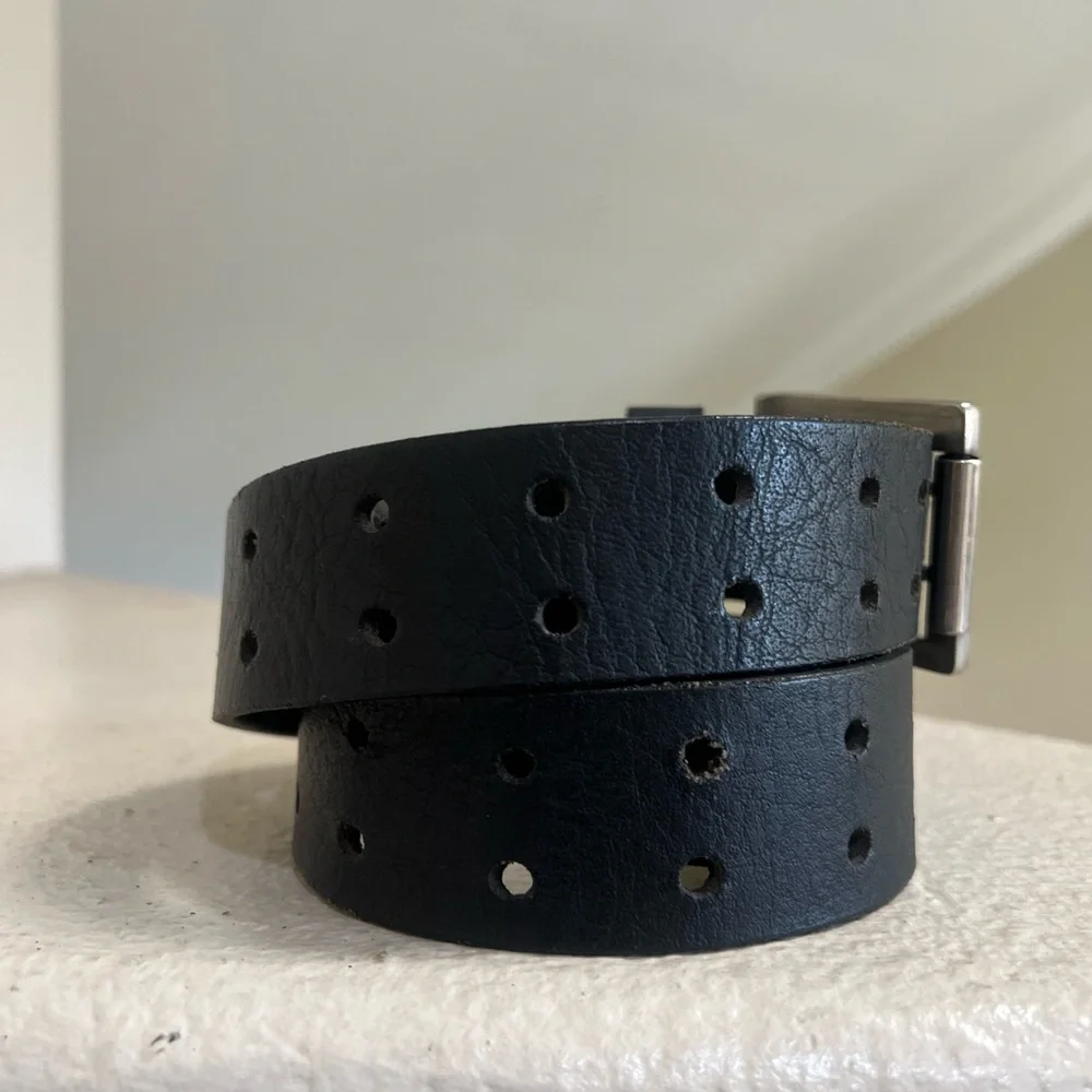 Unisex black‎ leather Silver Tone Double Prong Belt size 40 casual work western